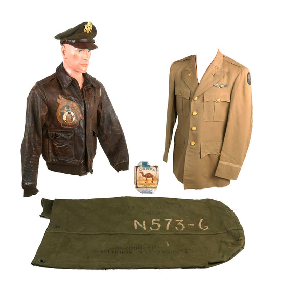 Original U.S. WWII Cottontails Patched A-2 Flying Jacket Grouping - Navigator Lieutenant Russell L. Schafer - 15th Air Force, 450th Bomb Group Original Items