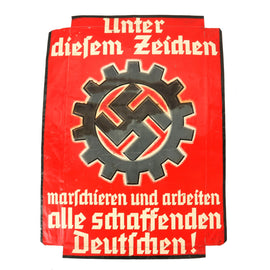 Original German WWII DAF Labor Front Embossed Lithograph Steel Propaganda Sign with Period Modifications - 29" x 21 3/4"