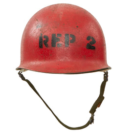 Original U.S. Vietnam War Era US Navy Damage Control Repair Division 2 Painted M1 Helmet by Ingersoll With Liner