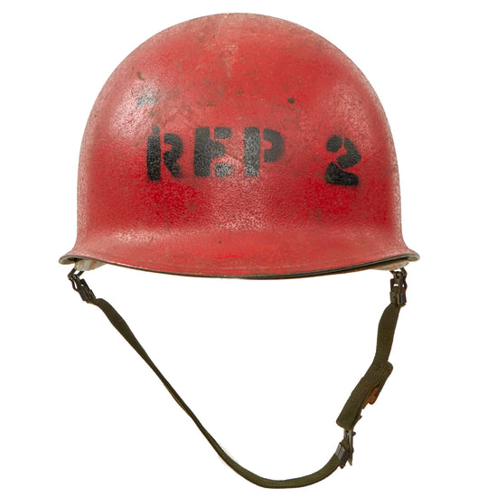 Original U.S. Vietnam War Era US Navy Damage Control Repair Division 2 Painted M1 Helmet by Ingersoll With Liner Original Items