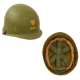 Original U.S. Vietnam War WWII Reissue Coast Guard M1 Helmet with Liner - Lieutenant Junior Grade Rank Painted