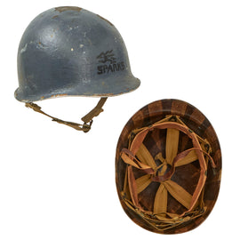 Original U.S. WWII 1942 US Navy Electrician’s Mate “Sparks” Painted M1 McCord Fixed Bale Helmet with Westinghouse Liner