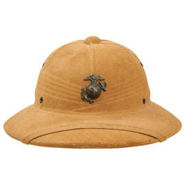 Original U.S. WWII USMC Named Pressed Fiber Sun Helmet by International Hat Co Dated 1943