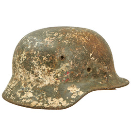 Original German WWII Battlefield Dug Heer Double Decal Winter Camo M35 Relic Helmet Shell - Size 66