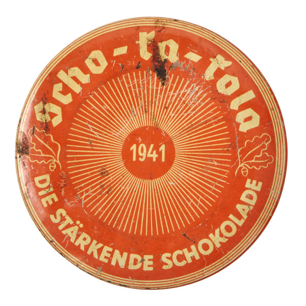 Original German WWII Scho-Ka-Kola Chocolate Tin Dated 1941
