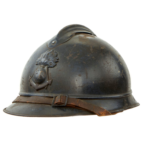 Original Rare French WWI Colonial Infantry & Navy Model 1915 Adrian Steel Helmet with Liner & Chinstrap Original Items