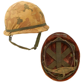 Original U.S. Vietnam War M1 Helmet with 1969 Dated Camouflage Cover and Liner