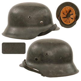 Original German WWII M42 Heer Army No Decal Dome Stamped Helmet with 1943 Dated 56cm Liner & Chinstrap - Stamped EF64