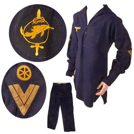 Original German WWII Kriegsmarine Navy Maschinenobergefreiter Enlisted Blue Wool Uniform Jumper & Trousers with Small Combat Unit Badge