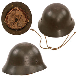 Original Imperial Japanese Army WWII Type 90 Last Ditch Helmet with Painted Kanji Under Rim - Liner & Chinstrap