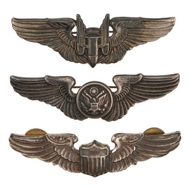 Original U.S. WWII Army Air Forces Sterling Marked 3 Inch Pilot, Aircrew and Aerial Gunner Wings, Lot of 3