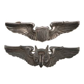 Original U.S. WWII Army Air Forces USAAF Fox Pilot Wing and Sterling Bell Pattern Aerial Gunner Wing - Lot of 2