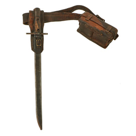 Original WWII Japanese Rifleman Waist Belt Set with Front Ammo Pouch & Type 38 Bayonet with Frog - Relic Condition