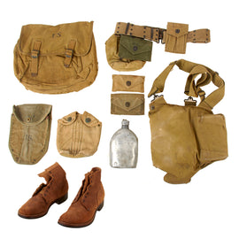 Original U.S. WWII Field Gear & Uniform Lot with Gas Mask, Belt Rig, and Boots