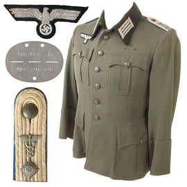 Original German WWII Heer Medical Administrative Official M36 Dienstrock Service Tunic with 164th Light Africa Division Identity Disc