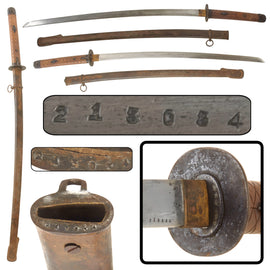 Original Late WWII Japanese Army Type 95 Wood "Pineapple" Handle NCO Katana Sword with Matching Scabbard, Serial No. 213034