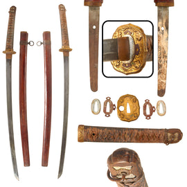 Original Japanese WWII Type 98 Shin-Gunto Katana Sword by NAGAMURA KIYONOBU with Wooden Scabbard - Service Used