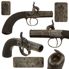 Original Victorian Era British Single Shot Side Hammer Percussion "Belly Buster" Vest Pistol by Thomas K. Baker of London - circa 1840