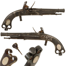 Original Scottish Murdoch Style All Steel Highland Flintlock Pistol with Belt Hook and Thistle Shaped Faux Ramrod - Circa 1800