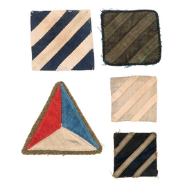 Original U.S. WWI & WWII 3rd Division “Rock of the Marne” Patch Lot with Extremely Rare Velvet First Variation Patch - Five Total