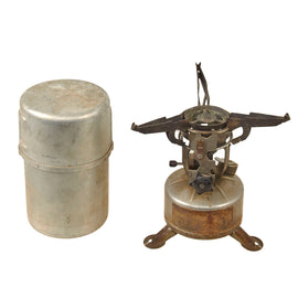 Original WWII U.S. Issue Aladdin Company Gasoline Camp Mountain Stove in Bayonet "F" Canister - Dated 1944 & 1945