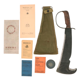 Original U.S. WWII LC-14-B Woodman Pal Survival Axe by Victor Tool Company with Belt Scabbard, Survival Kit, Manuals and Whetstone