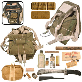 Original U.S. WWII AAF AN6510-1 Parachute with Complete 1942-Dated Canopy and Extremely Rare PTO Backpad Survival Kit with Contents & Parachute Bag
