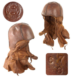 Original U.S. WWI Aero Squadron Stiff Leather Flying Helmet by Spalding with Rare Snap-On Neck Shield