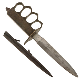 Original U.S. WWI Model 1918 French Made Mark I Trench Knife by AU LION with Correct Steel Scabbard - Broken Tip
