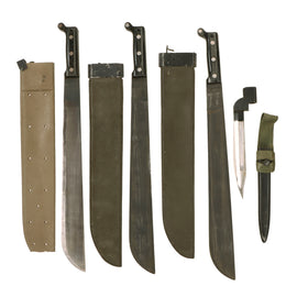 Original U.S. & British Vietnam War Machete & Bayonet Lot - Three U.S. Machetes & No. 9 Bayonet for No. 4 Mk. 2 Lee Enfield
