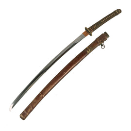 Original WWII Japanese Army Officer Type 98 Shin-Gunto Handmade Katana Sword with Leather Covered Aluminum Scabbard