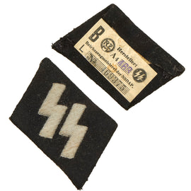 Original German WWII SS EM/NCO Double Sig Rune Right Side Collar Tab with SS RZM Tag - Schutzstaffel
