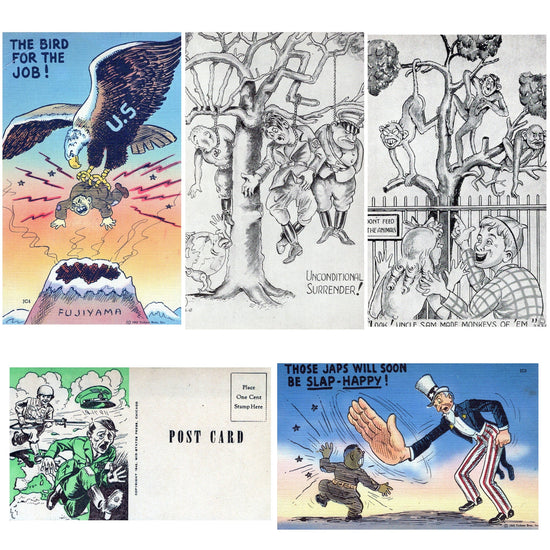 Original WWII Anti-Axis Political Cartoon Illustration Postcards - Set of 5 Original Items