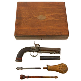 Original Cased British Percussion Overcoat Pistol by William Powell of Birmingham with Spare Rifled Barrel & Accessories - Circa 1840
