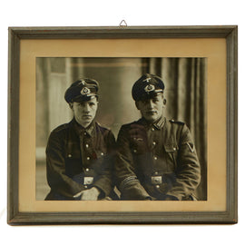 Original German WWII Framed Portrait Photograph of Two Enlisted Heer Army Großdeutschland Division Soldiers - 16 3/4" x 14 1/2"