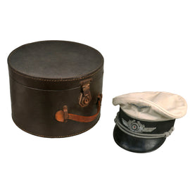 Original German WWII Luftwaffe Officer White Summer Weight Schirmmütze Visor Crush Cap by Holters with Bullion Insignia in Travel Case
