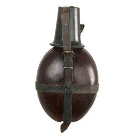 Original German WWII Afrikakorps Coconut Canteen by Ritter with Bakelite Cup and Leather Harness - dated 1940