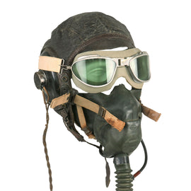 Original U.S. WWII USAAF Aviator Flight Helmet Set - AN6530 Goggles, Extra Large A-11 Helmet, & Type A-10A Oxygen Mask