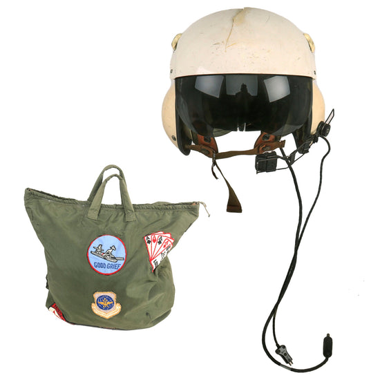 Original U.S. Vietnam War Era SPH-3B Flying Helmet Dated 1968 With Patched Carry Bag - Extra Large Original Items