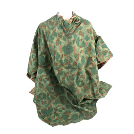Original U.S. WWII USMC M-1942 Reversible Spot Pattern Camouflage Rain Poncho with Securing Straps- Dated June 13, 1944