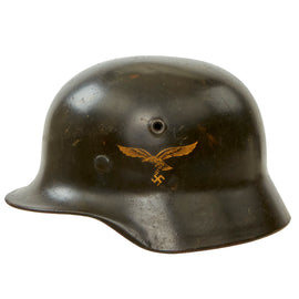 Original German WWII Luftwaffe M40 Single Decal Helmet with 55cm Liner & Chinstrap - Stamped Q62