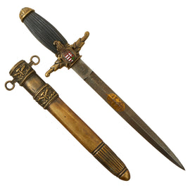 Original Hungarian Early WWII Era Kingdom of Hungary Firefighter Dress Dagger With Ornate Blade and Brass Scabbard by Lajos Mészáros, Budapest