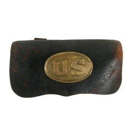 Original U.S. Civil War Model 1861 ”Universal” Carbine Cartridge Box, Complete with Wooden Block Insert and Pattern 1861 Federal Front Plate - Maker Marked “J. Davy & Co, Newark, N.J.”