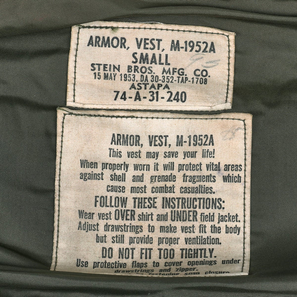 Original U.S. Vietnam War M-1952A Flak Body Armor Vest by Stein
