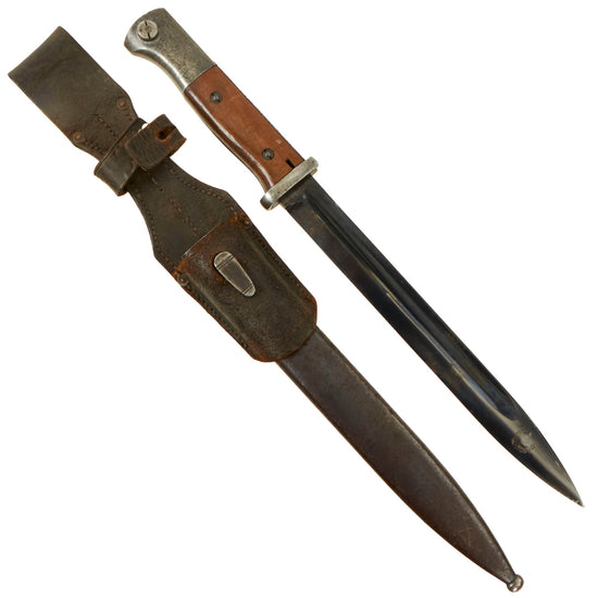 Original German Pre-WWII 98k Bayonet by E. & F. Hörster with 1935 dated Scabbard & 42nd Signal Battalion (42nd Jäger Division) Marked Leather Scabbard - Matching Serials Original Items