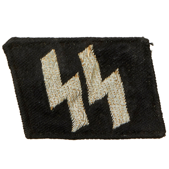 Original German WWII SS Flatwire Embroidered EM/NCO Double Sig Rune Collar Tab - Schutzstaffel Original Items