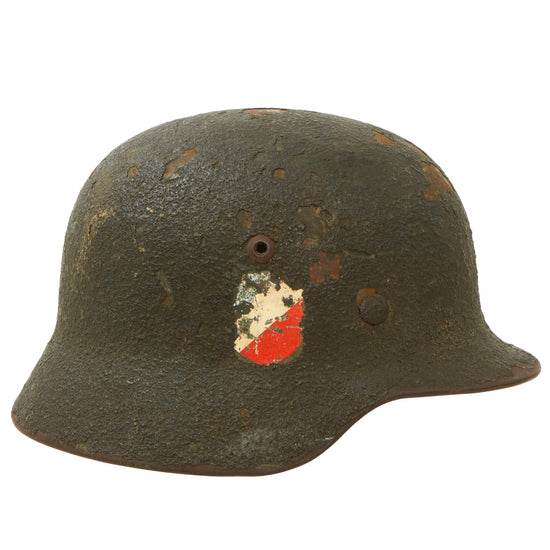 Original German WWII USGI Bring Back Army Heer M35 Double Decal Textured Paint Helmet with "V for Victory" Pin - Size 62 Shell Original Items