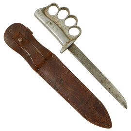 Original U.S. WWII / Korean War Everitt Style Custom Knuckle Duster Fighting Knife With Leather Belt Scabbard