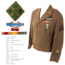 Original U.S. WWII 4th Infantry Division Headquarters Uniform Ike Jacket with Bronze Star Ribbon Bar - Attributed to Steven Albert Blanarik