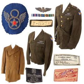 Original U.S. WWII 8th Air Force Distinguished Flying Cross Recipient B-17 “Semi Eager” Bombardier Lt. James F. Taylor Uniform Grouping with British-Made Ike Jacket, Regulation Uniform, and Overcoat - 35 Combat Missions with 486th BG